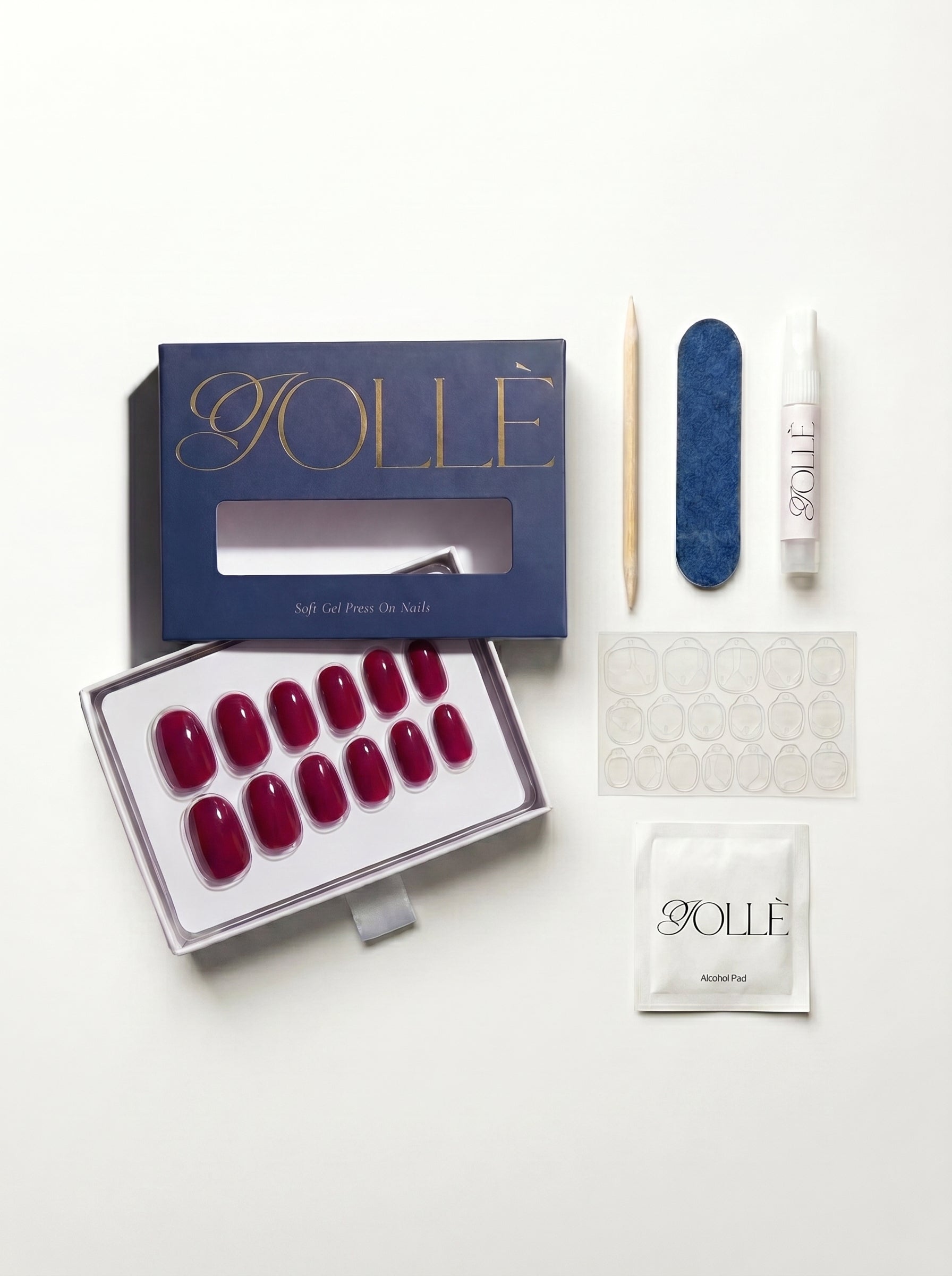 Full Gel Press On Nail Kit Jollè Berry Red Oval Nails